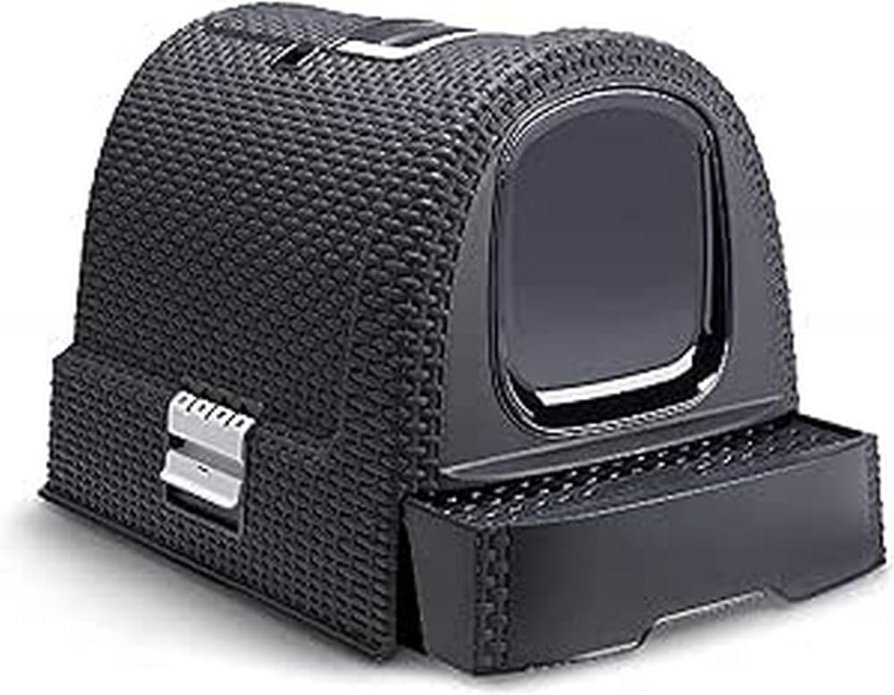 Gesloten kattenbak met afneembaar compartiment en inclusieve schep en vloermat