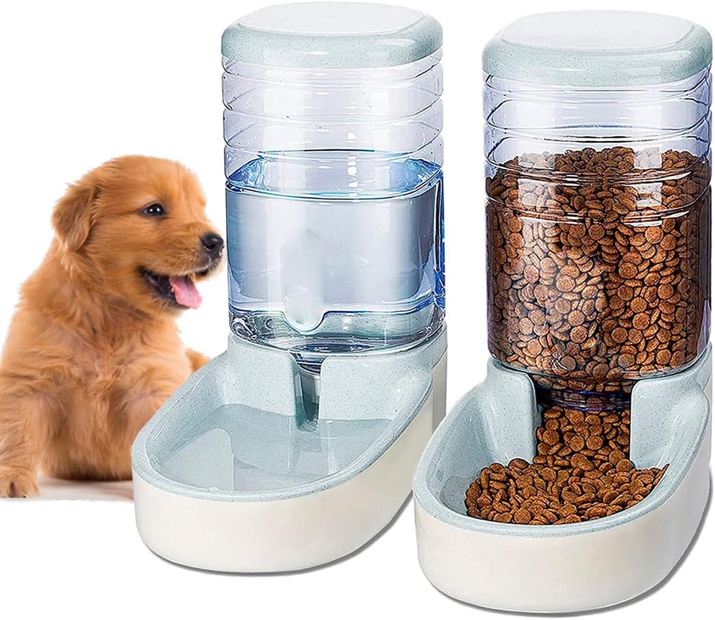 Automatische voer- en waterdispenser voor katten en honden, 3,8 liter, geschikt voor droogvoer, set van 2 stuks
