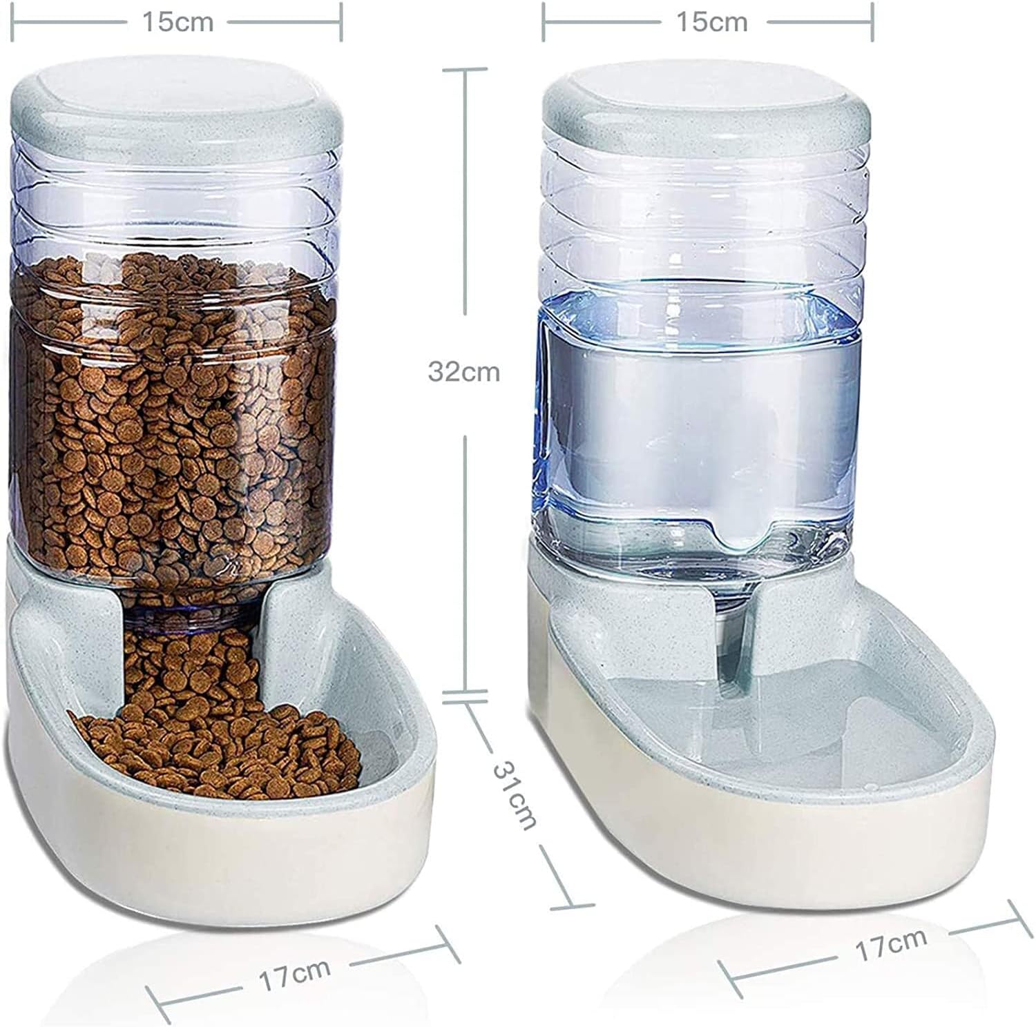 Automatische voer- en waterdispenser voor katten en honden, 3,8 liter, geschikt voor droogvoer, set van 2 stuks