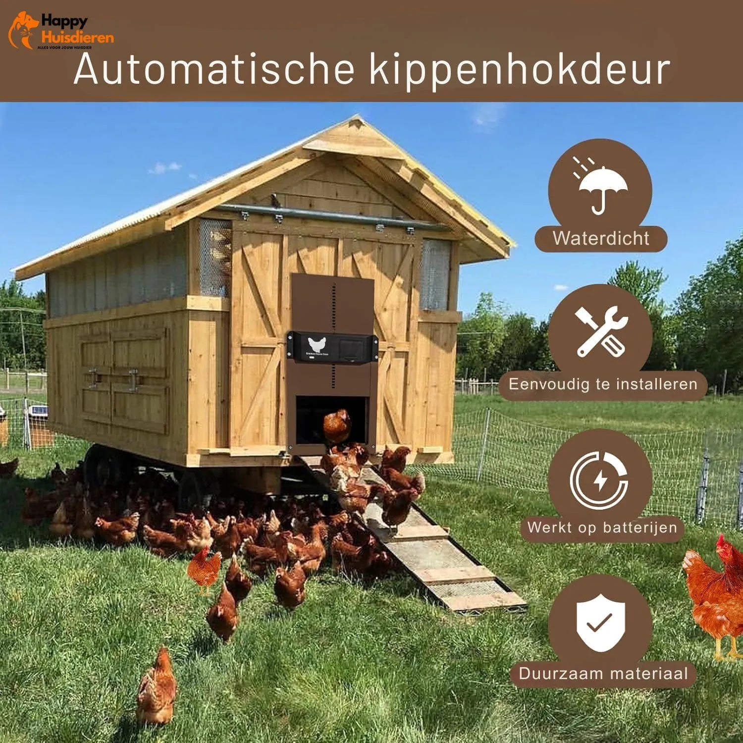 Bertha | Slimme deur met lichtsensor voor kippenhokken – veilig & weerbestendig