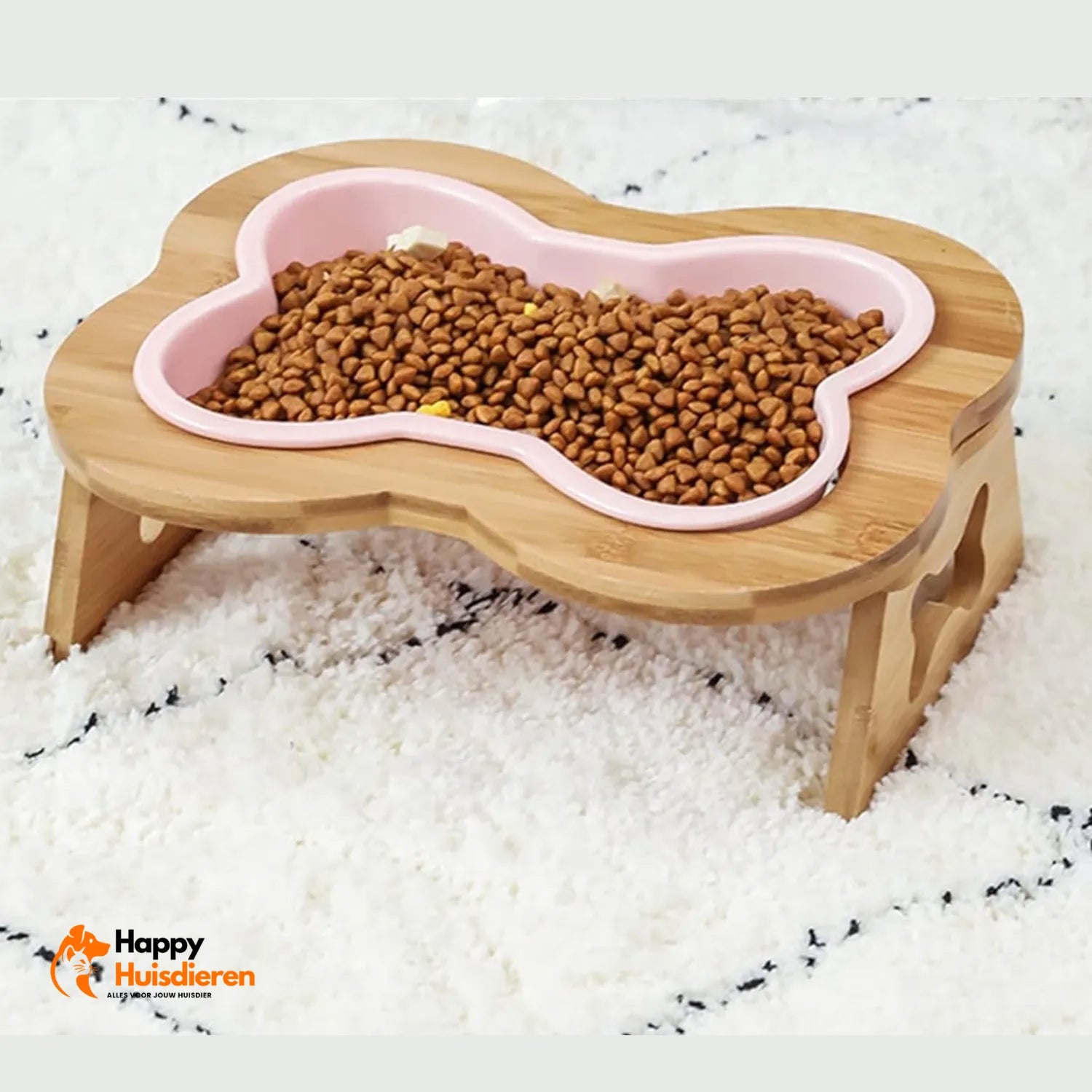 BoneFeest Bistro | Verhoogde Keramische Hondenvoerbak met Houten Standaard – Ergonomische Hondeneetbak, Anti-Knoeien & Vaatwasmachinebestendig