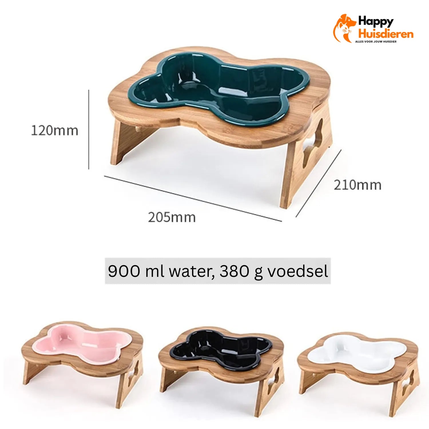 BoneFeest Bistro | Verhoogde Keramische Hondenvoerbak met Houten Standaard – Ergonomische Hondeneetbak, Anti-Knoeien & Vaatwasmachinebestendig