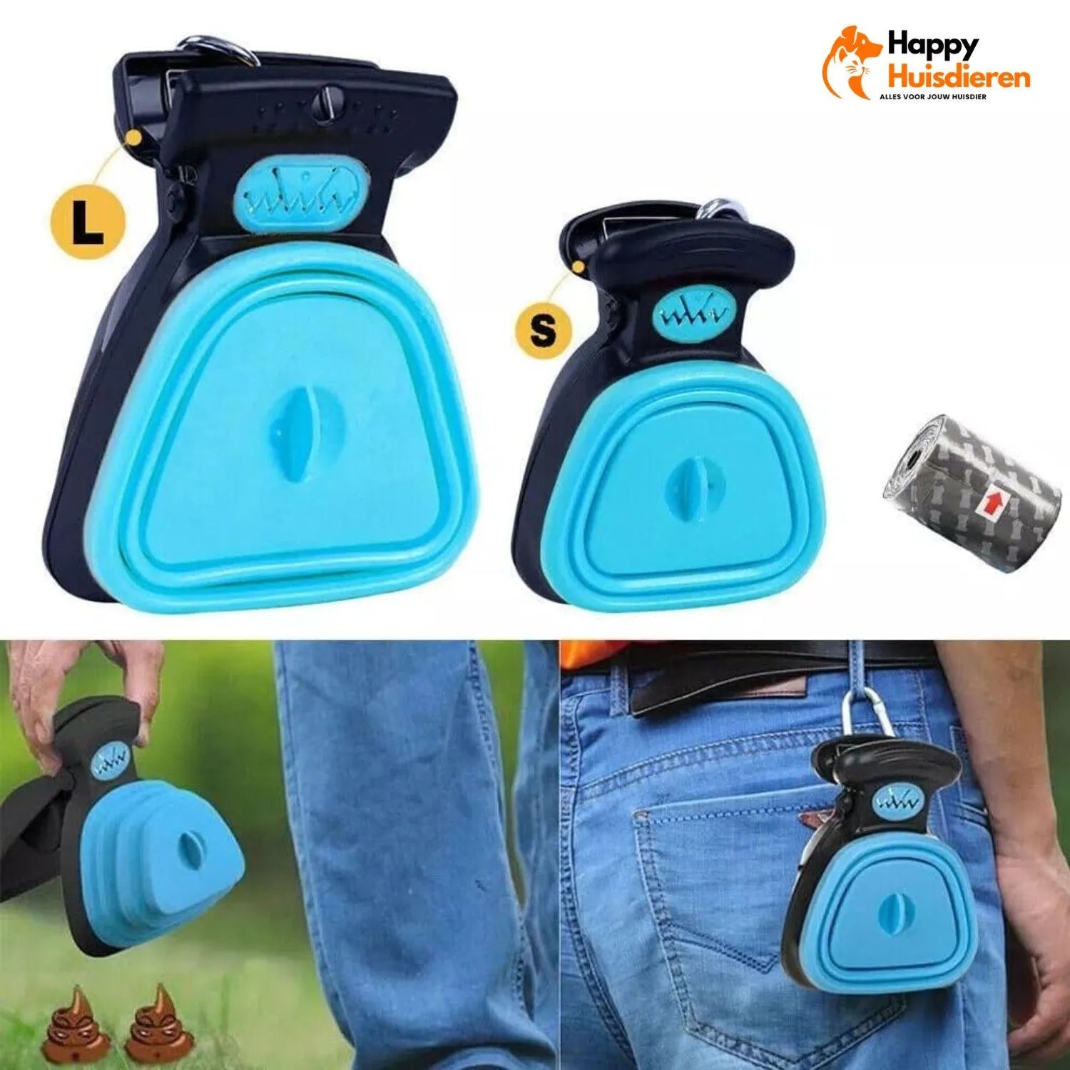 CleanGo Scoop | Draagbare poepschepper met zakdispenser & opvouwbaar ontwerp