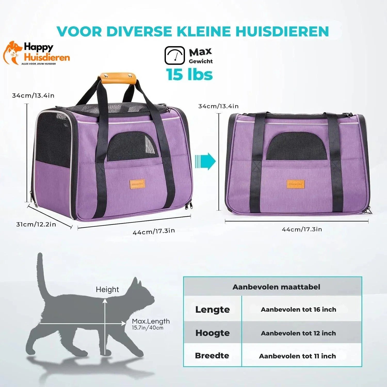 EasyPet Voyager | Draagbare Transporttas voor Huisdieren met Ademend Gaas en Verwijderbare Mat