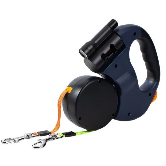 FlexiDuo | Dubbele hondenriem met draaimechanisme en ingebouwde zaklamp