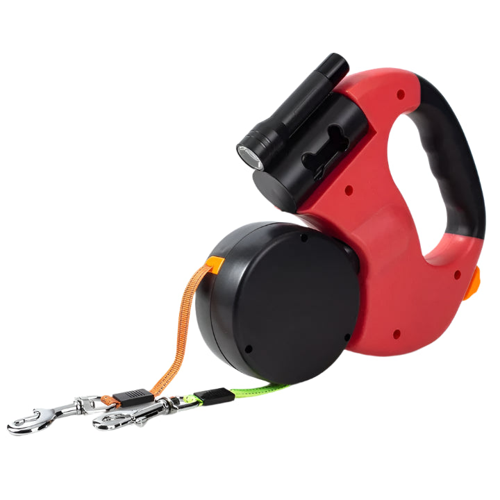 FlexiDuo | Dubbele hondenriem met draaimechanisme en ingebouwde zaklamp