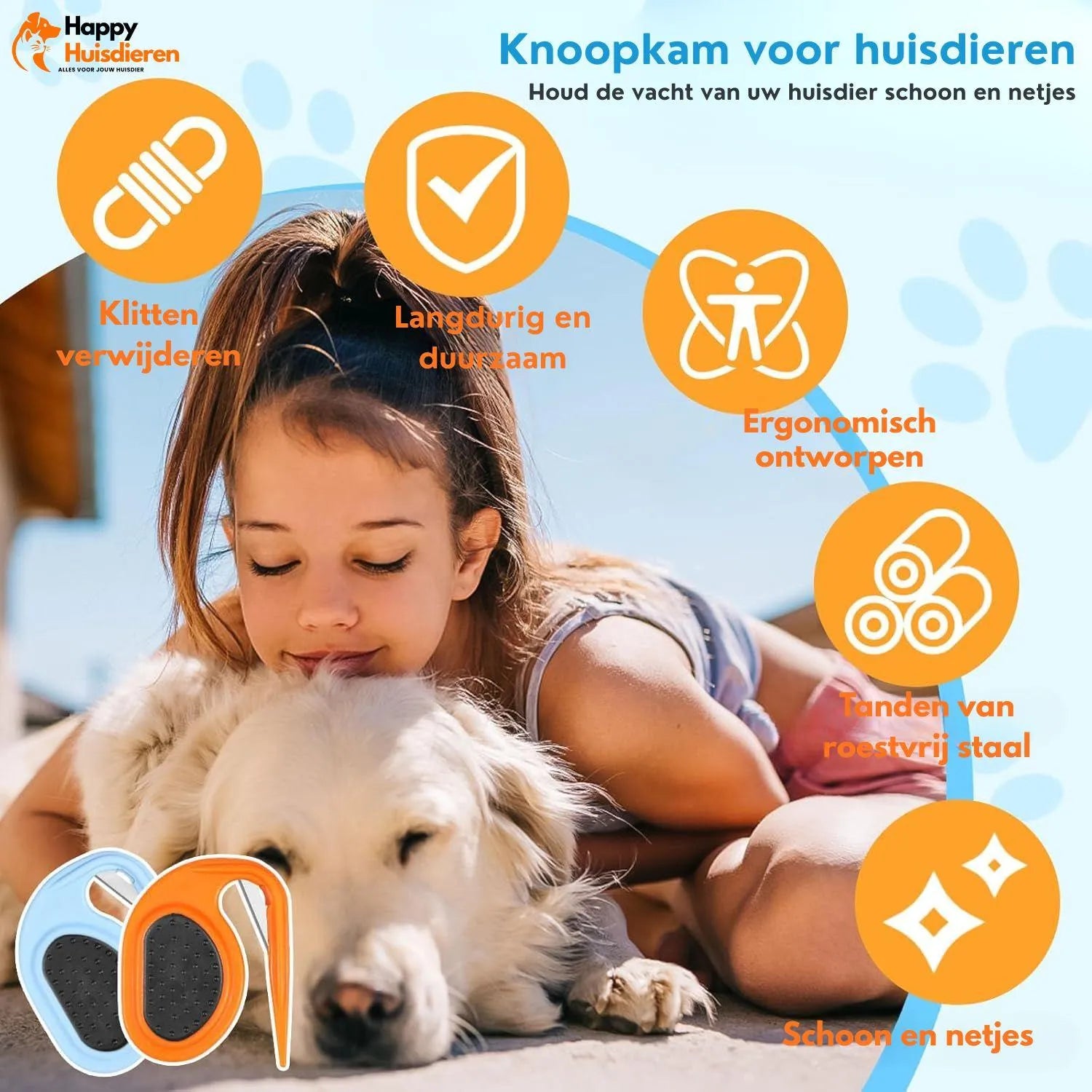 FurEase | Anti-klit borstel voor honden en katten – zacht & effectief