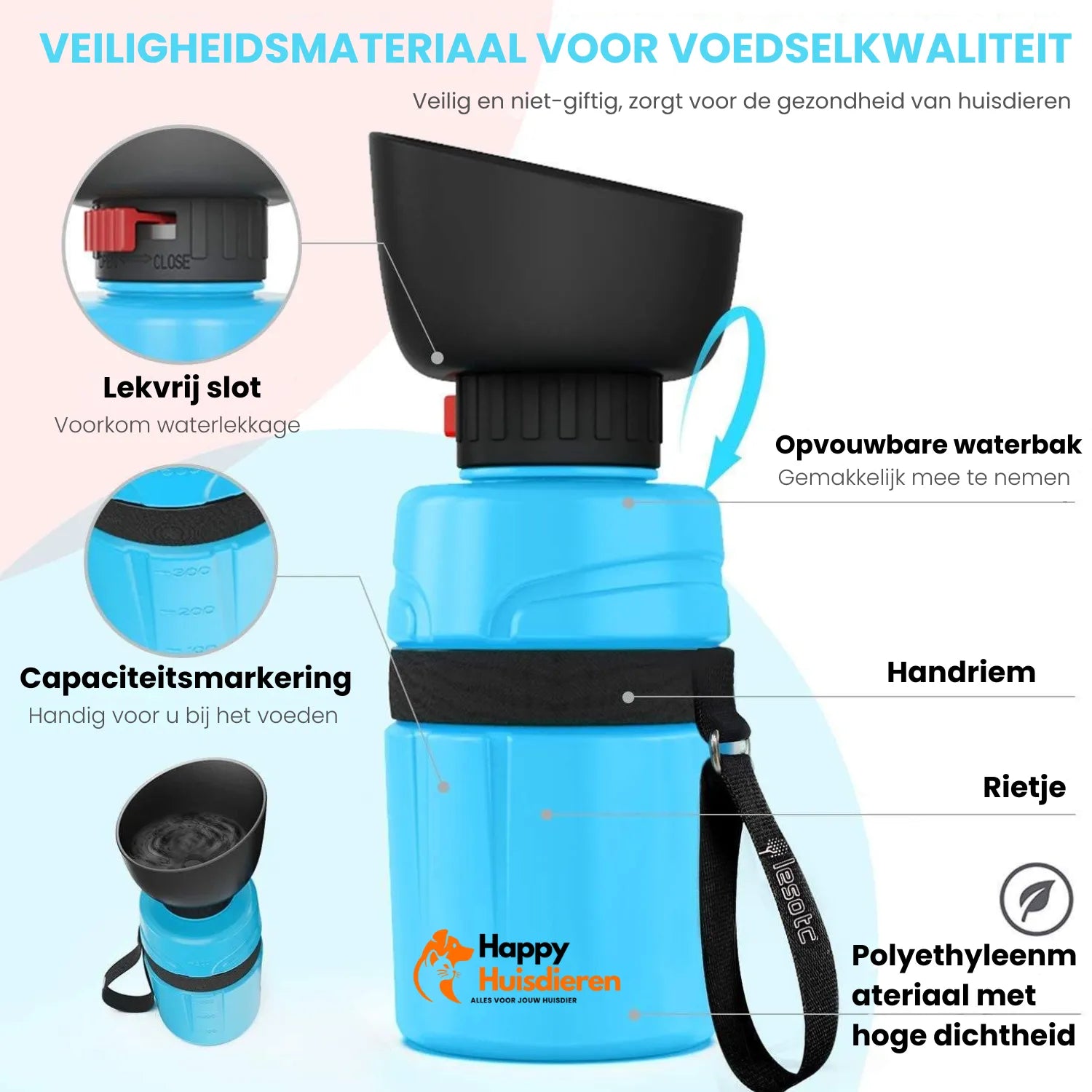 HondH2O Vouwfles | Opvouwbare Honden Drinkfles – Lekvrij, BPA-vrij & Draagbaar voor Wandelen en Reizen