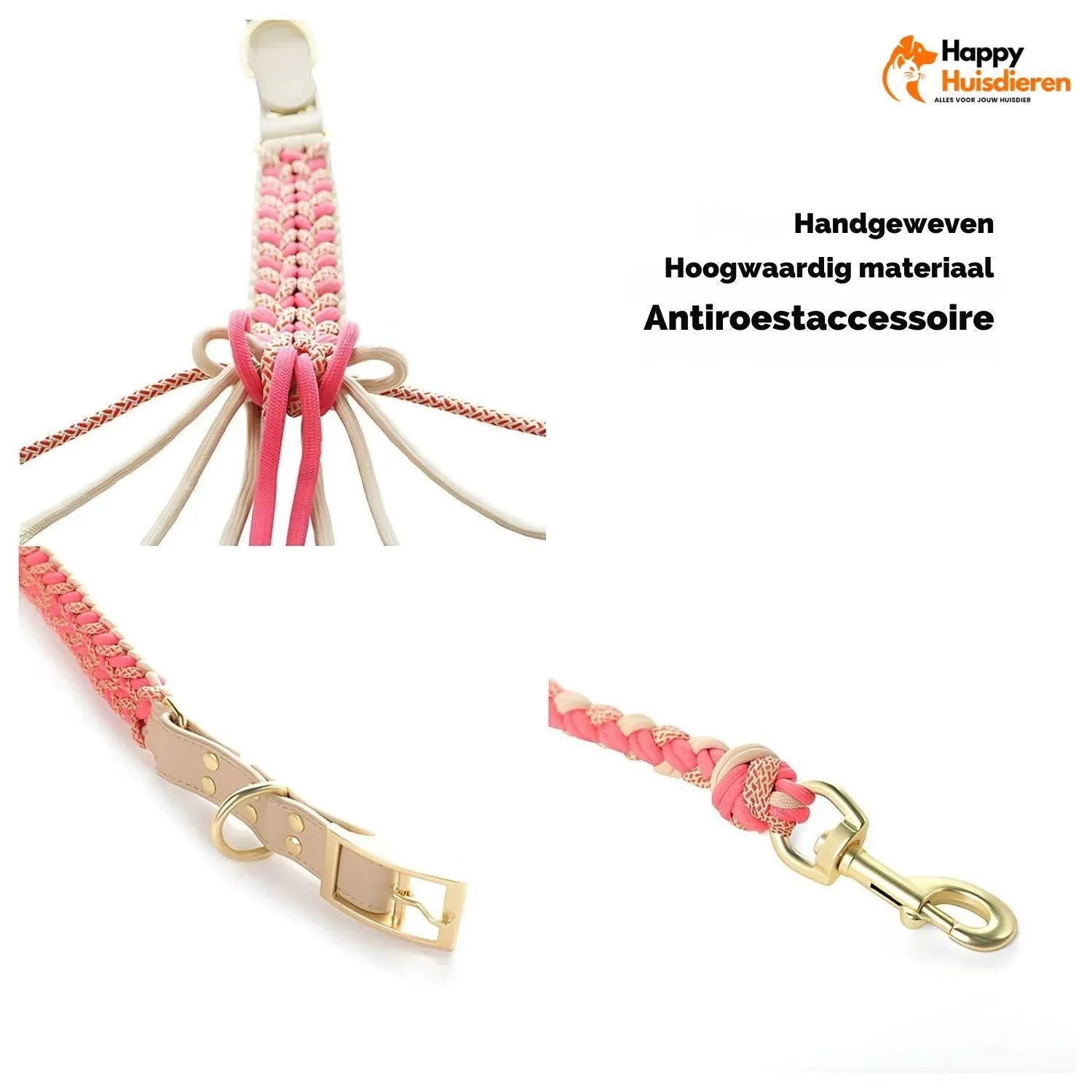 Hondenvriend Duo | Handgeweven Leren Anti-Trek Halsband en Lijn Set