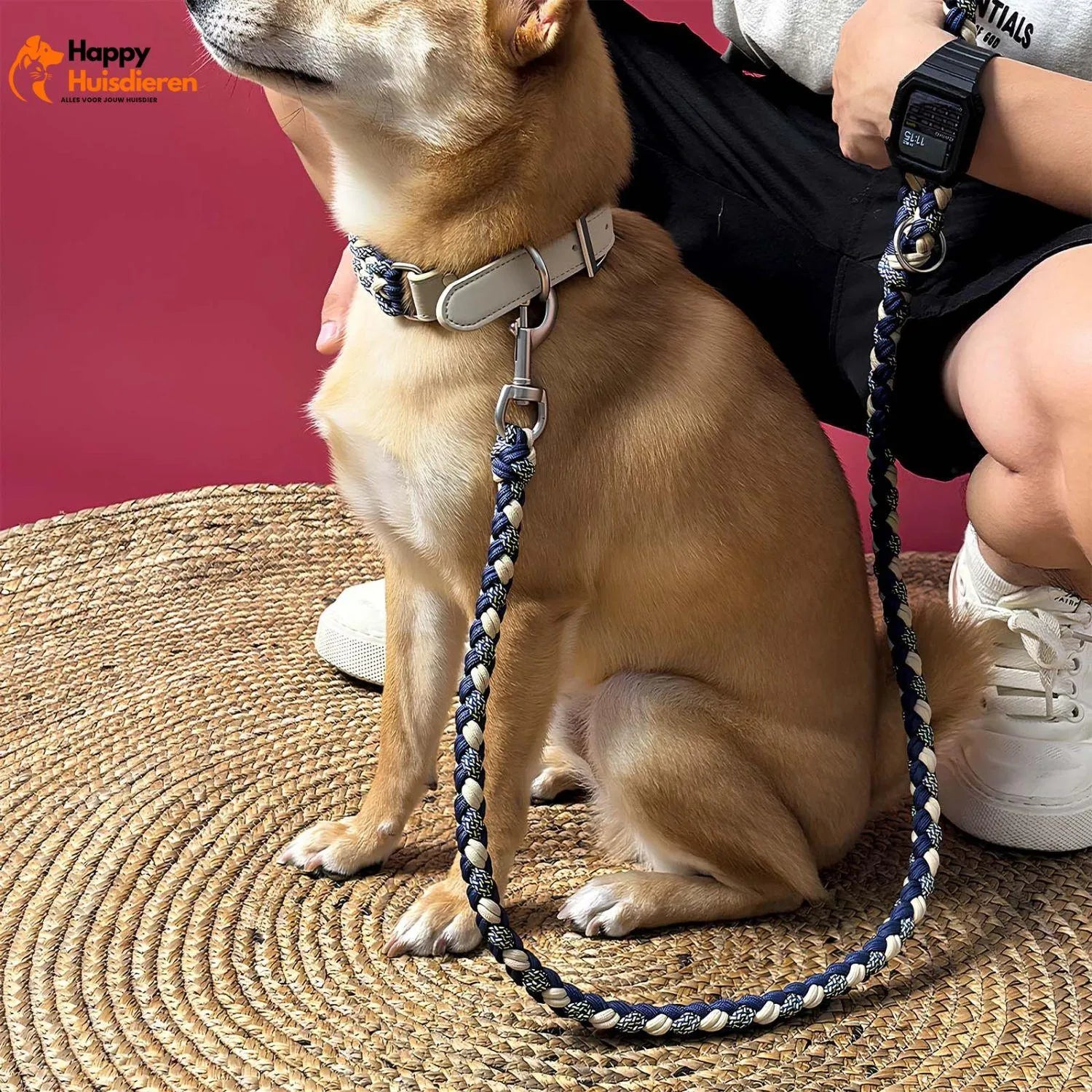 Hondenvriend Duo | Handgeweven Leren Anti-Trek Halsband en Lijn Set