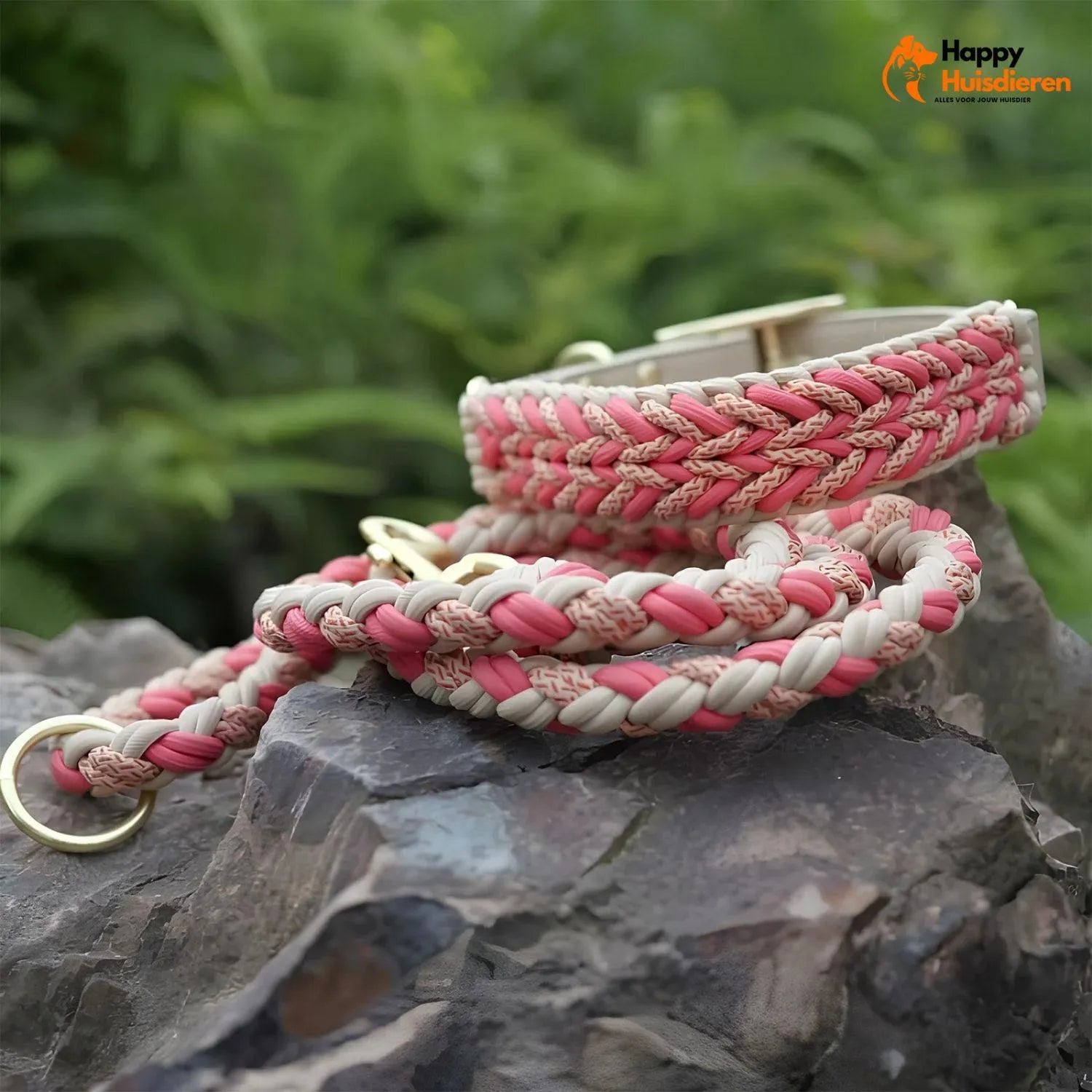 Hondenvriend Duo | Handgeweven Leren Anti-Trek Halsband en Lijn Set