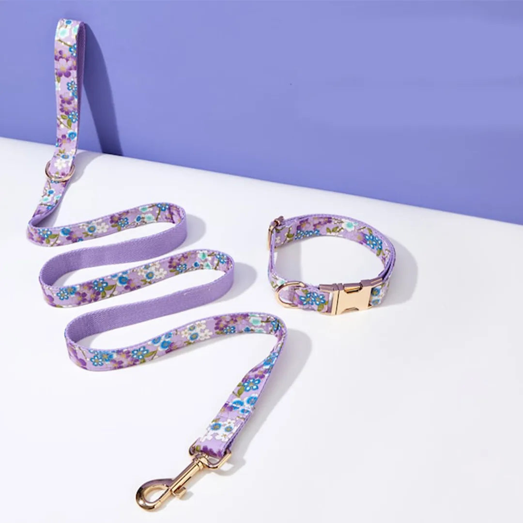 IDStyle Halsband & Riem Set | Gepersonaliseerde Katoenen Hondenhalsband met Gravure