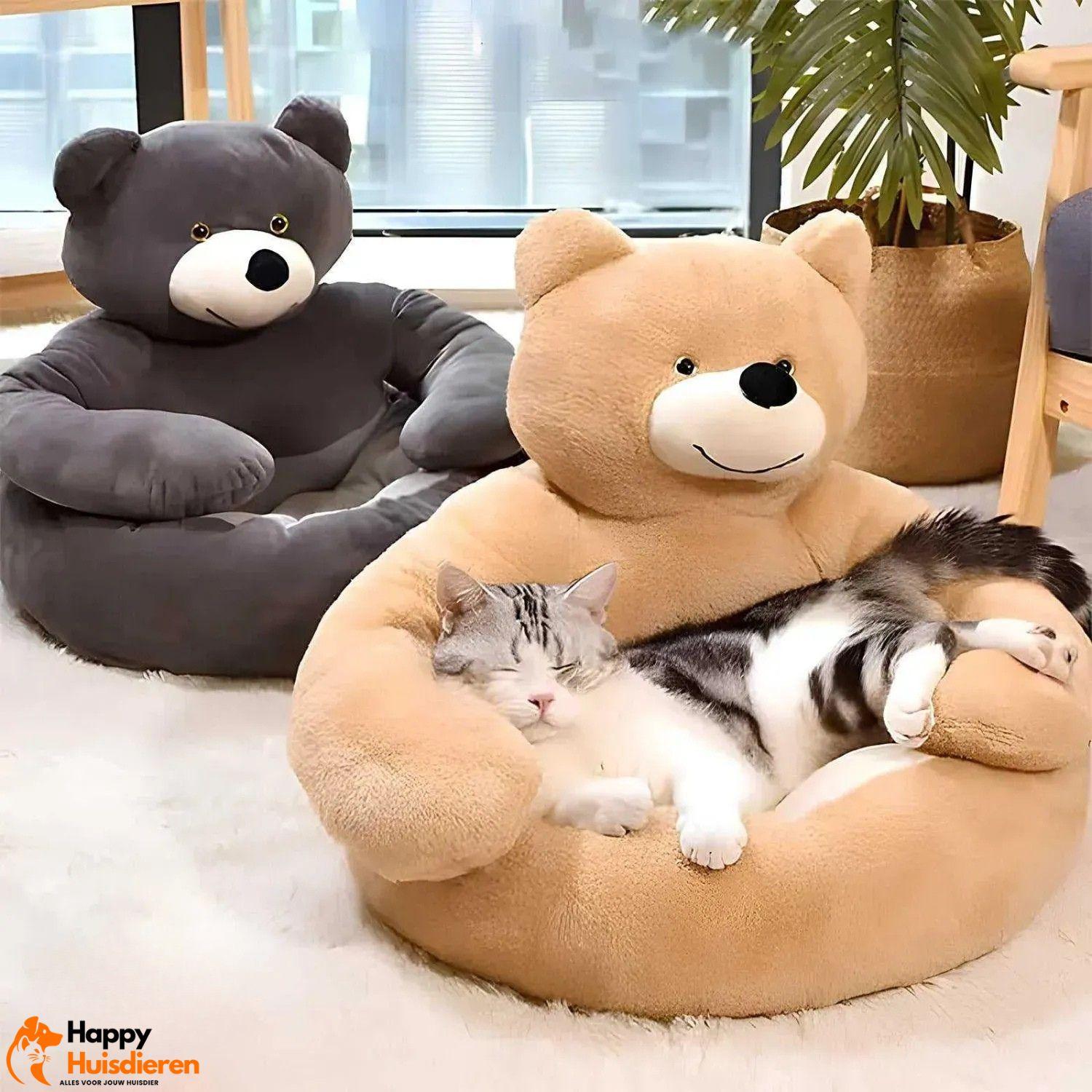 KnuffelNest Beer | Pluche Kattenbed met Afneembare Hoes