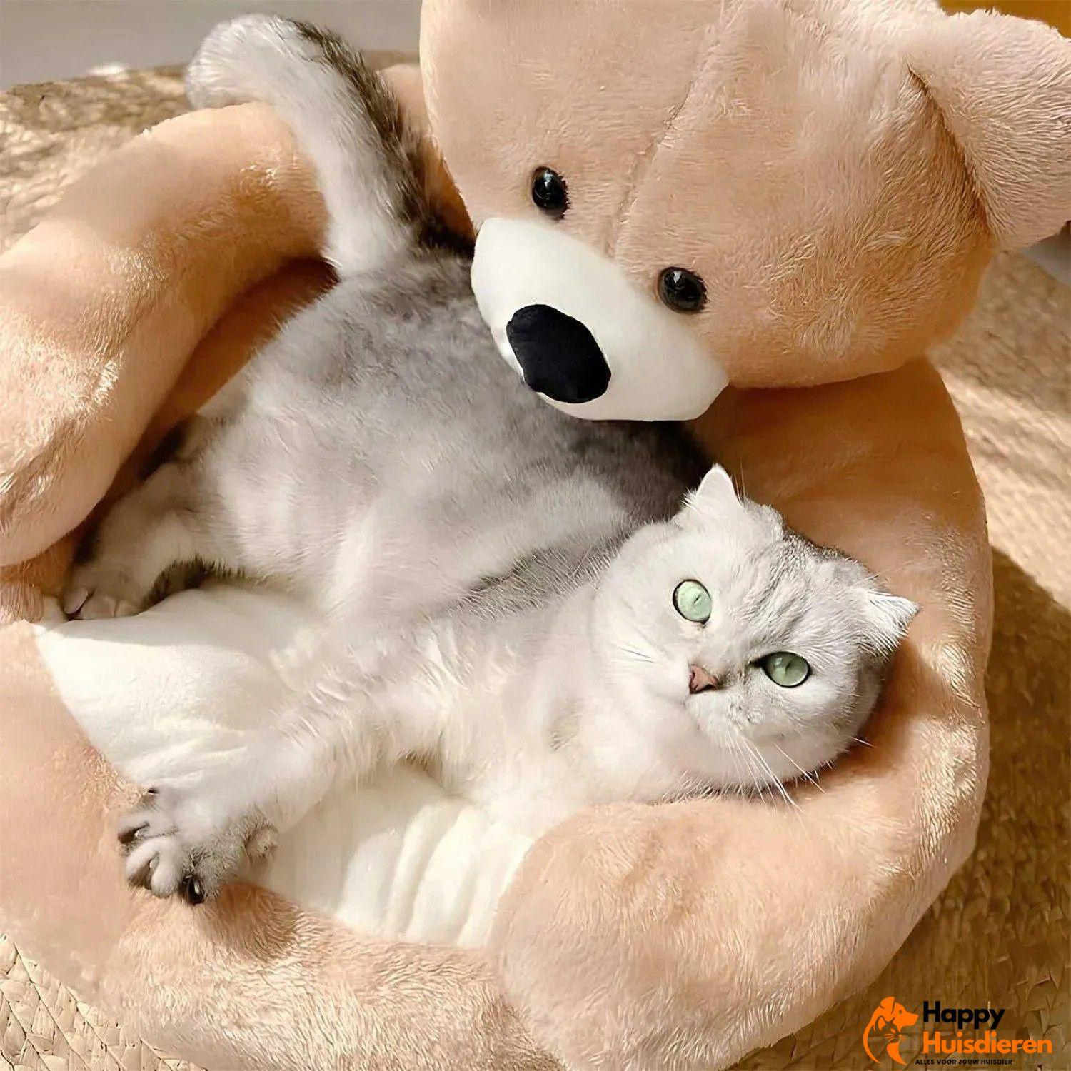 KnuffelNest Beer | Pluche Kattenbed met Afneembare Hoes