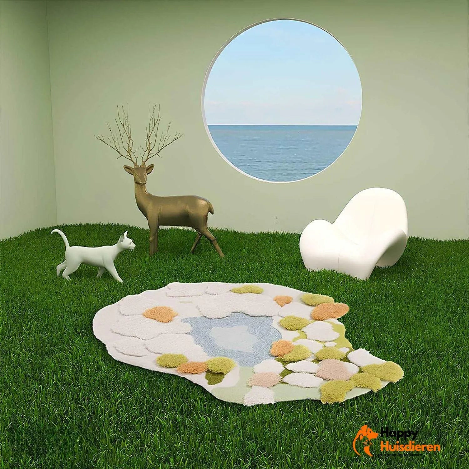 Mosgroene comfortdeken | Luxe handgetufte wol voor huisdieren