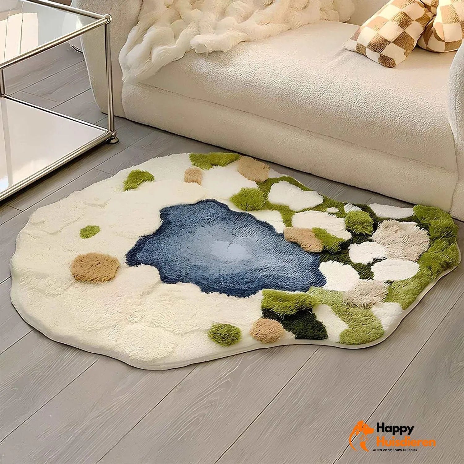 Mosgroene comfortdeken | Luxe handgetufte wol voor huisdieren