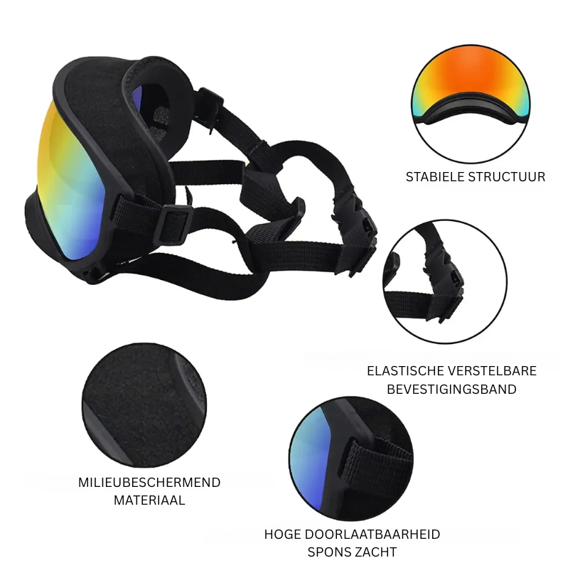 SunSnout Pro | Verstelbare zonnebril met UV-bescherming voor grote honden
