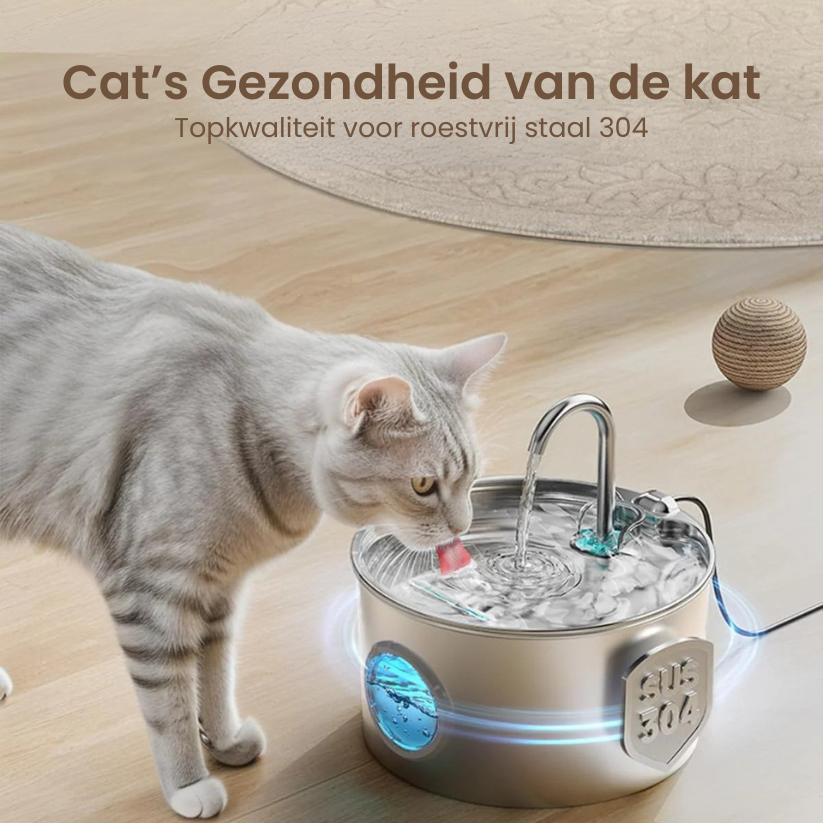 PoesWater Paradijs | Roestvrij Stalen Drinkfontein voor Stille Hydratatie