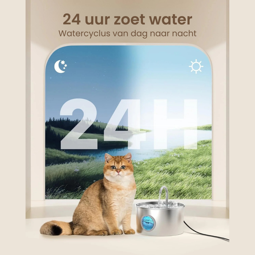 PoesWater Paradijs | Roestvrij Stalen Drinkfontein voor Stille Hydratatie