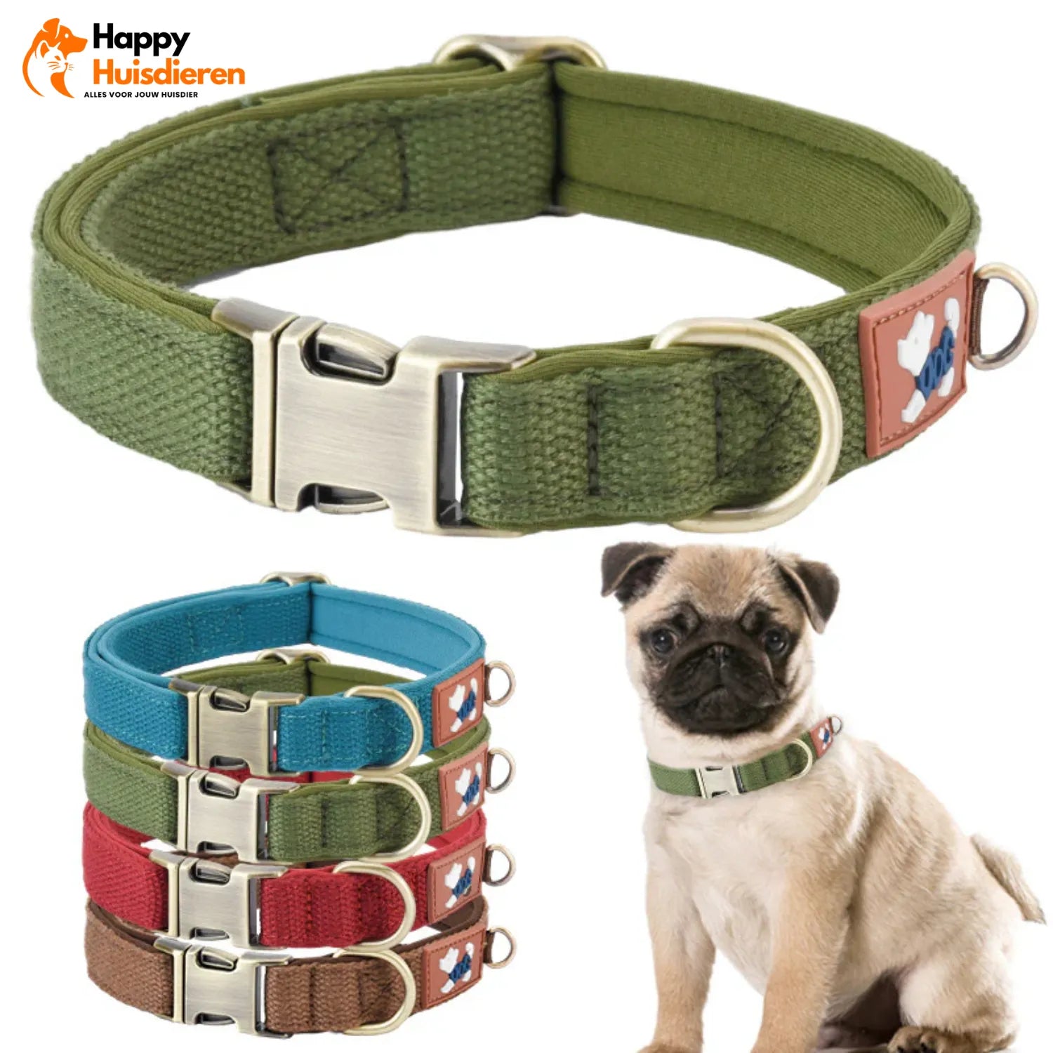 SafeID Nylon Halsband | Gepersonaliseerde Hondenhalsband met Naam en Telefoonnummer