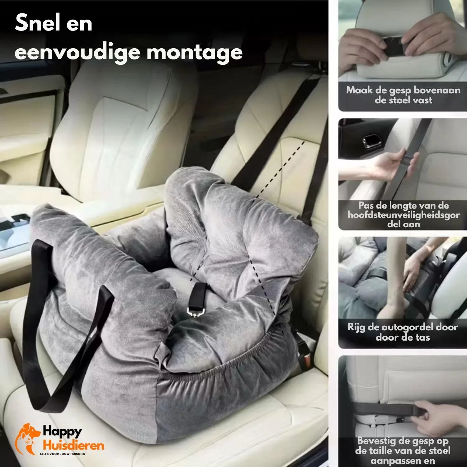 SafeSeat Bed | Autostoel voor honden met gordelbevestiging & wasbare hoes