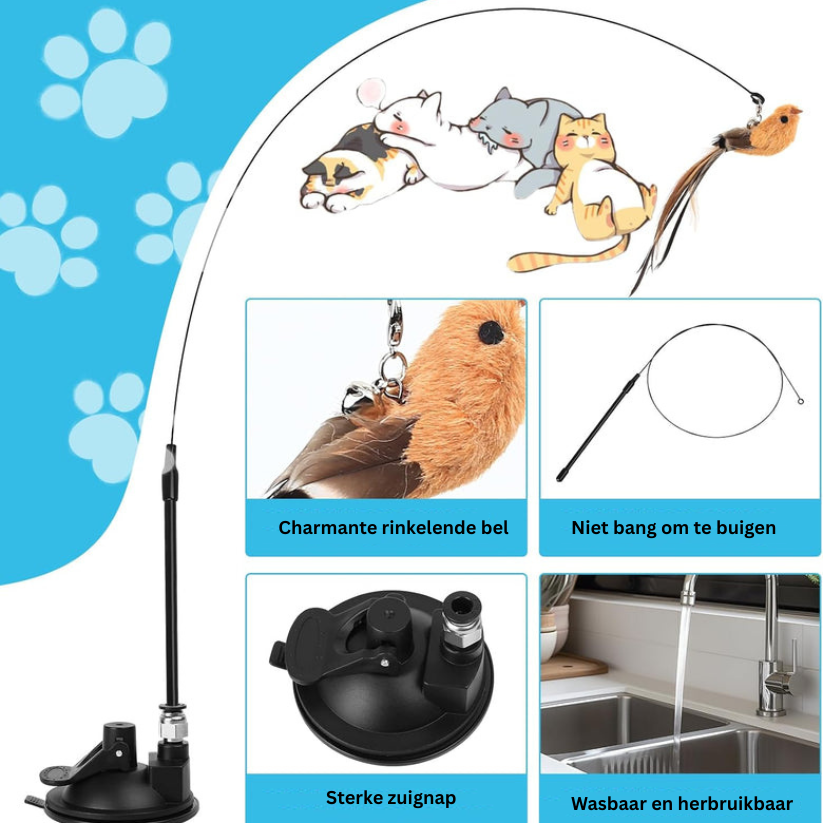 SkyChase Kattenspeelset | 2 Interactieve Hengels met Zuignap voor Actief Spel