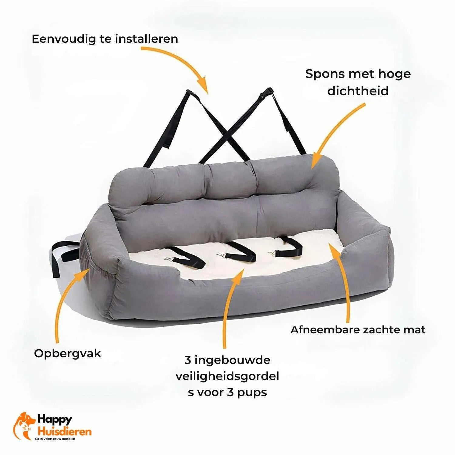 TravelPaws Bed | Veilig Honden Autostoelbed voor Lange Reizen