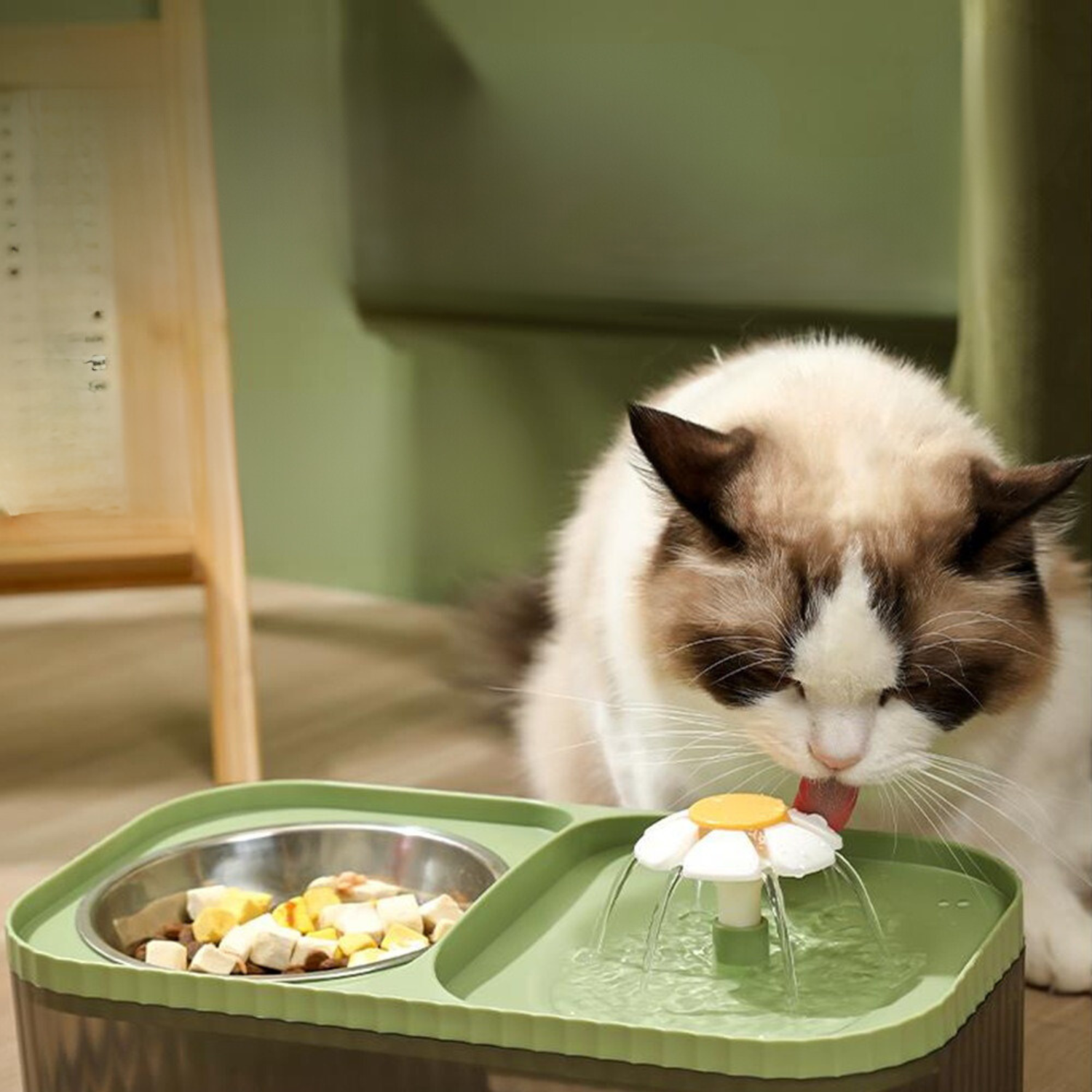 Drinkbak en voerbak met stromend water voor katten en kleine honden