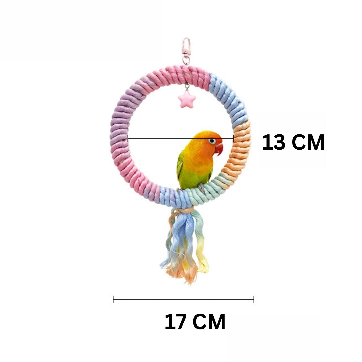 Kleurrijk klimtouw voor actieve vogels in een vogelkooi