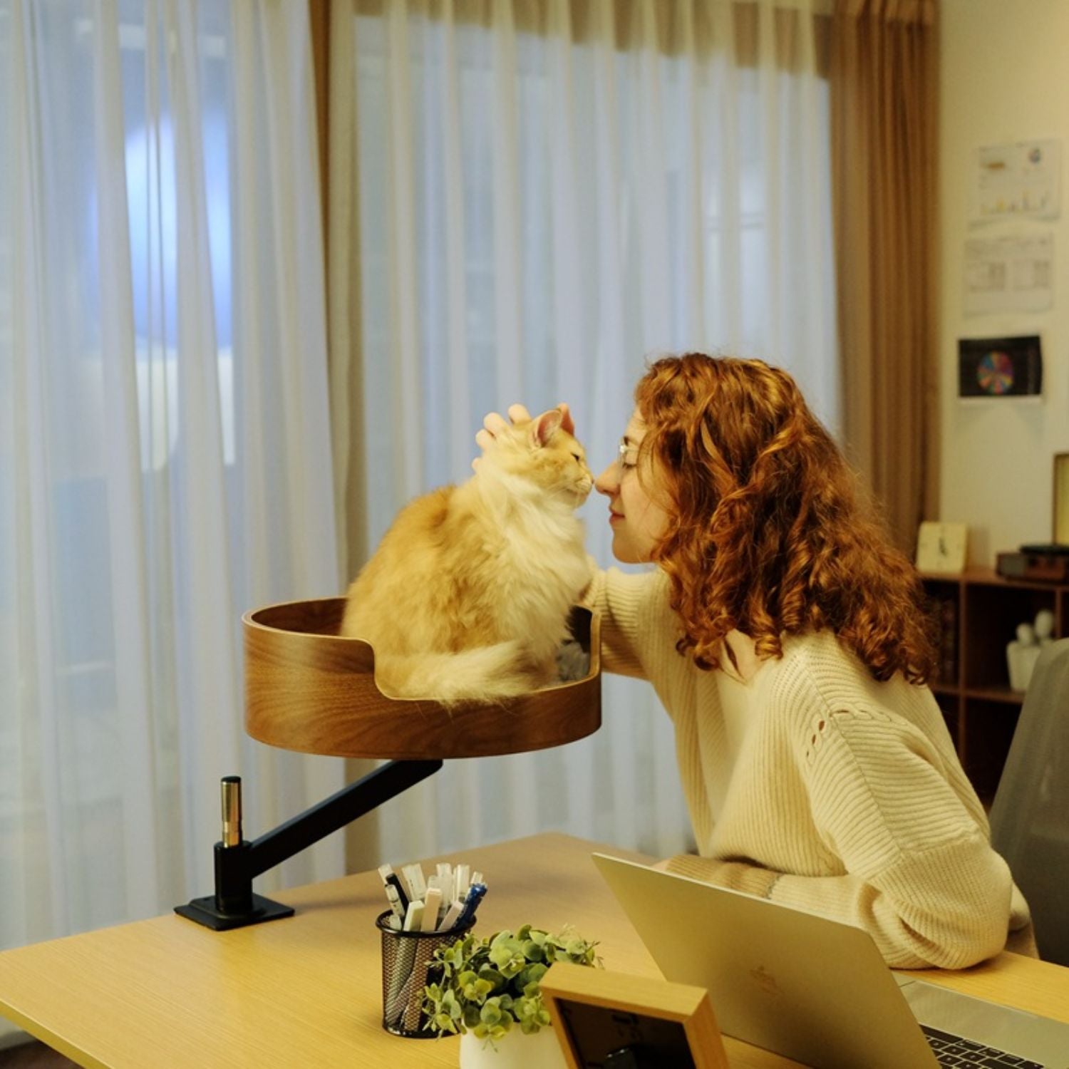 Verstelbare en draaibare dubbele kattenmand geschikt voor bureau gebruik