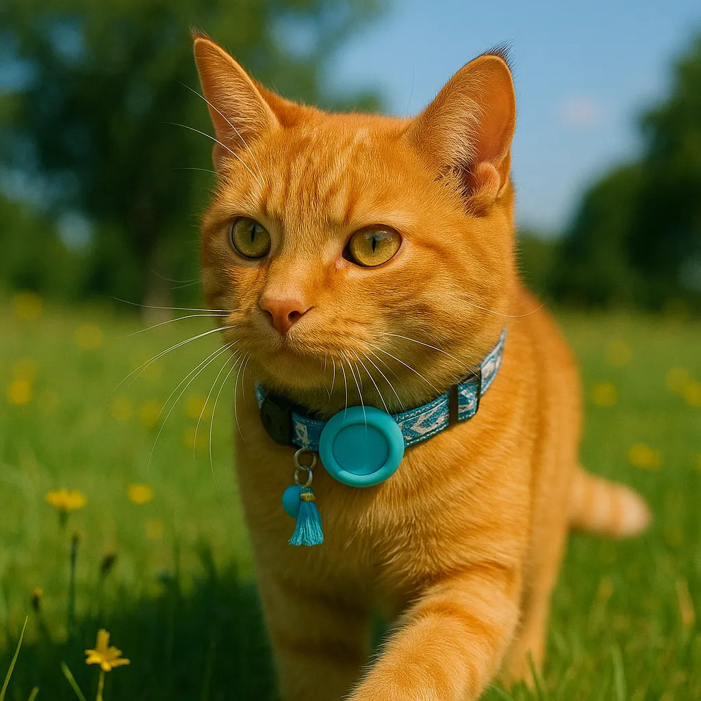 Reflecterende kattenhalsband met geïntegreerde AirTag houder voor veilige buitenavonturen