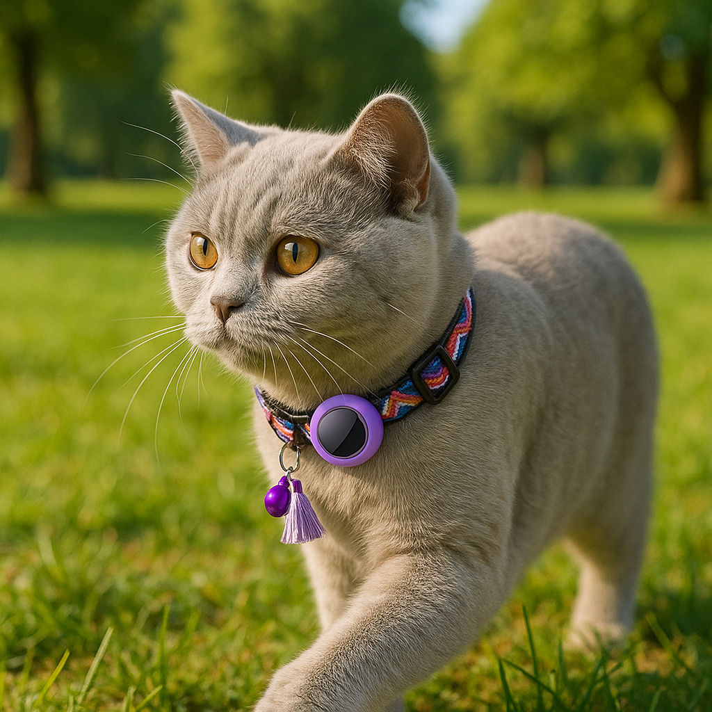 Reflecterende kattenhalsband met geïntegreerde AirTag houder voor veilige buitenavonturen