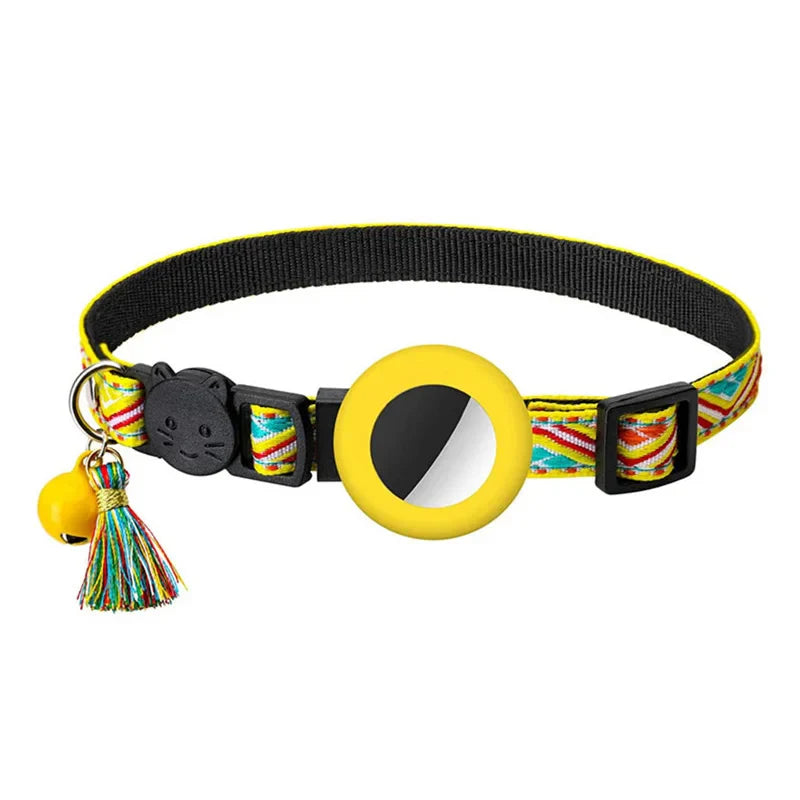 Reflecterende kattenhalsband met geïntegreerde AirTag houder voor veilige buitenavonturen