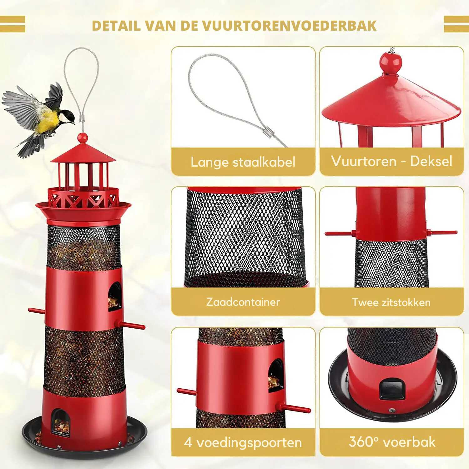 Decoratieve vogelvoeder in de vorm van een vuurtoren voor buitengebruik