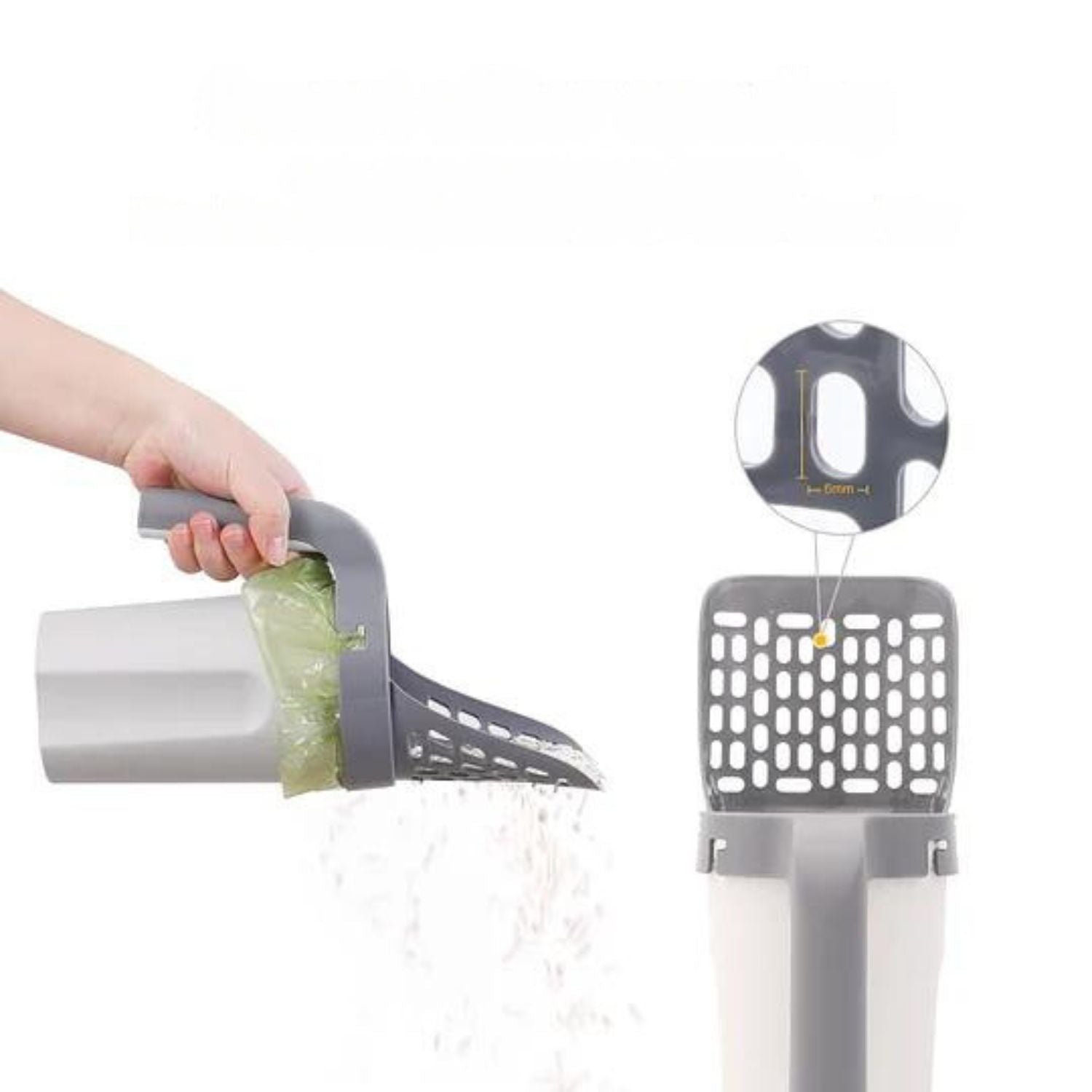 Ergonomische kattenbak schep met opvangbak en vuilniszakrollen voor eenvoudig schoonmaken