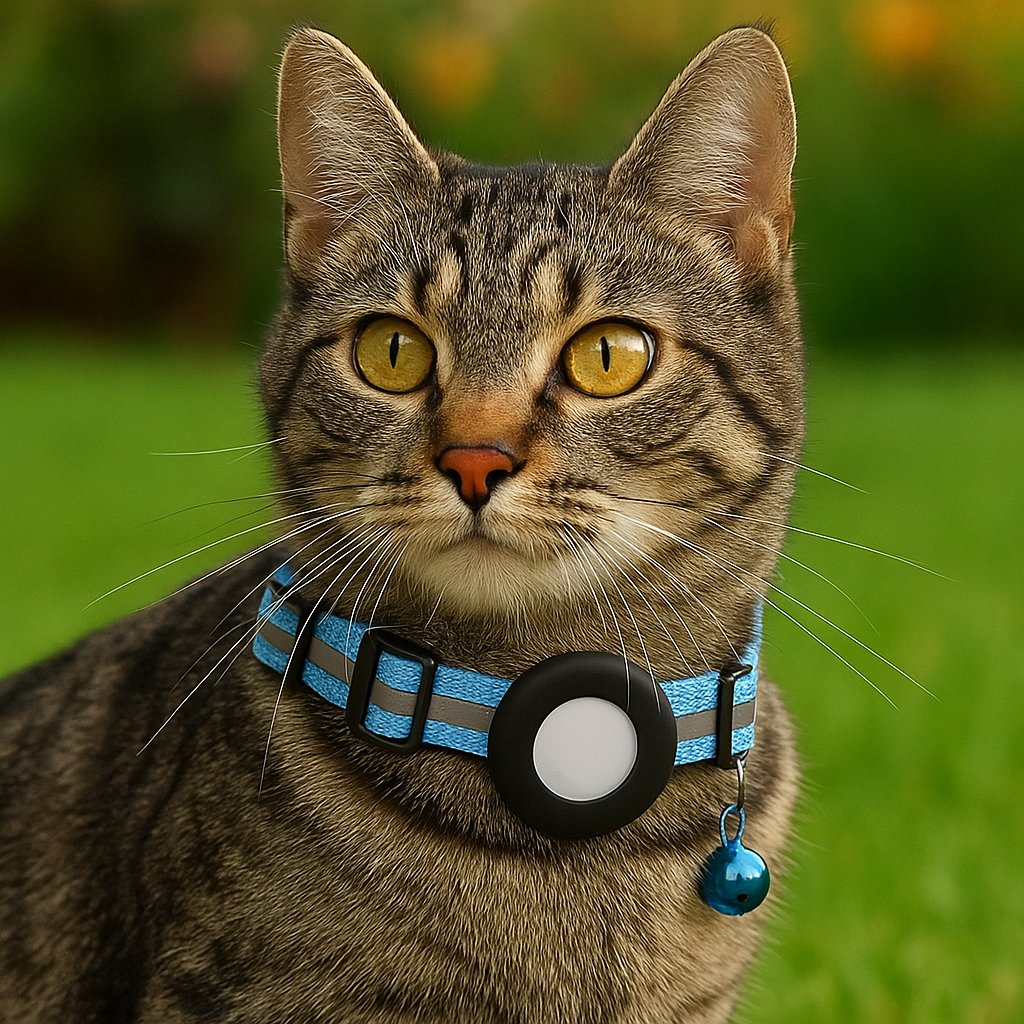 Reflecterende kattenhalsband met AirTag houder en bel voor extra veiligheid