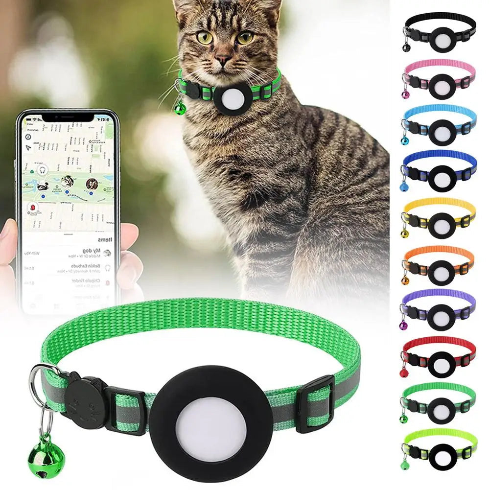 Reflecterende kattenhalsband met AirTag houder en bel voor extra veiligheid