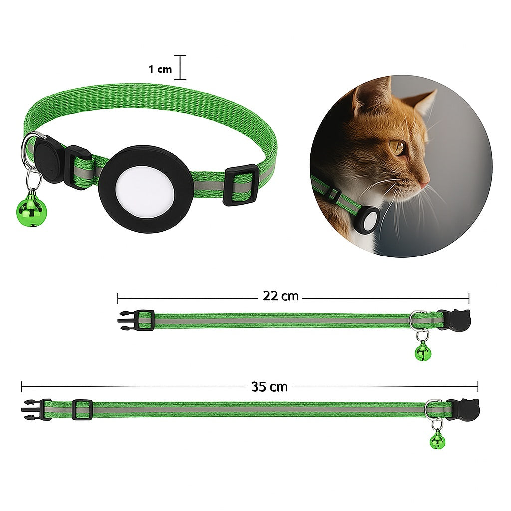 Reflecterende kattenhalsband met AirTag houder en bel voor extra veiligheid