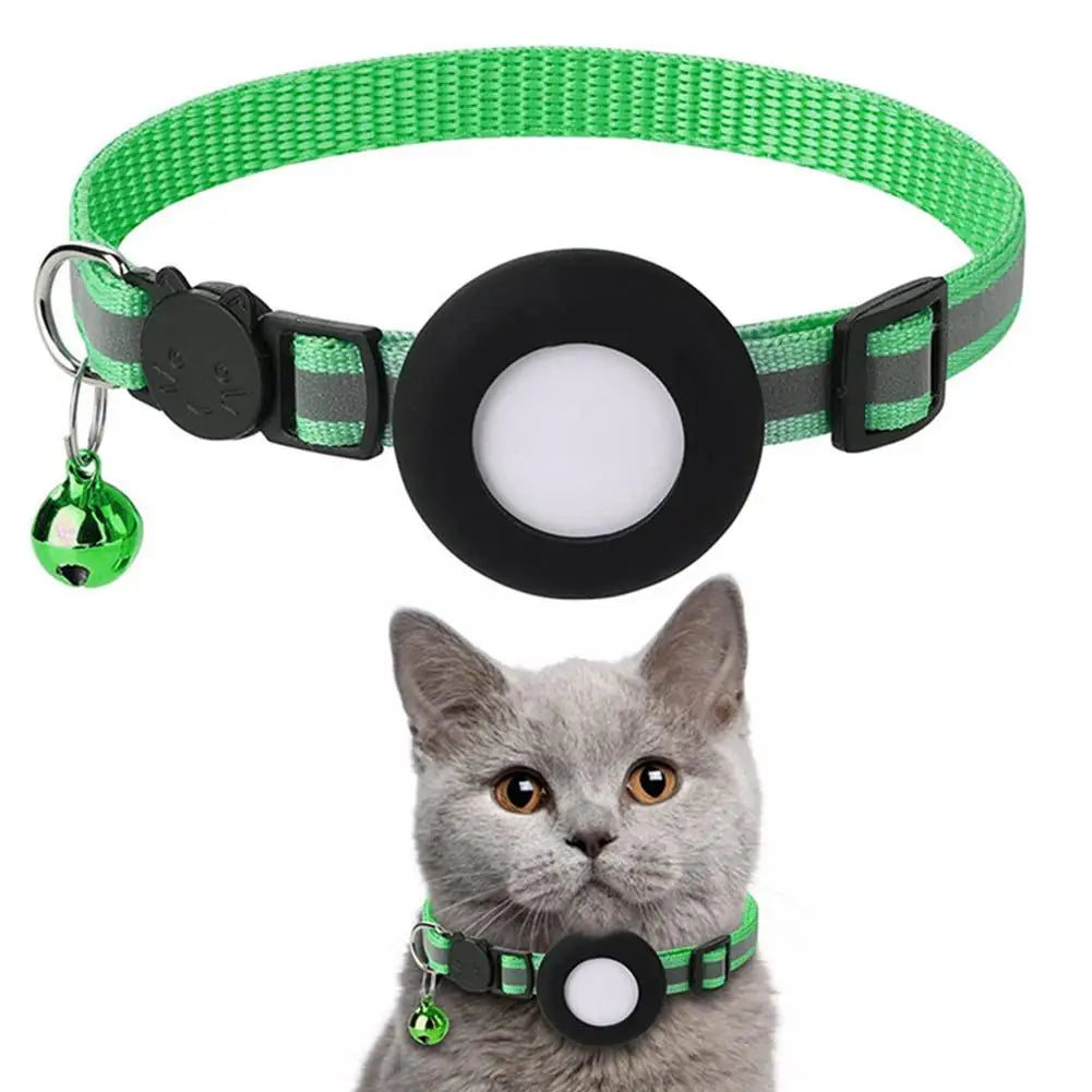 Reflecterende kattenhalsband met AirTag houder en bel voor extra veiligheid
