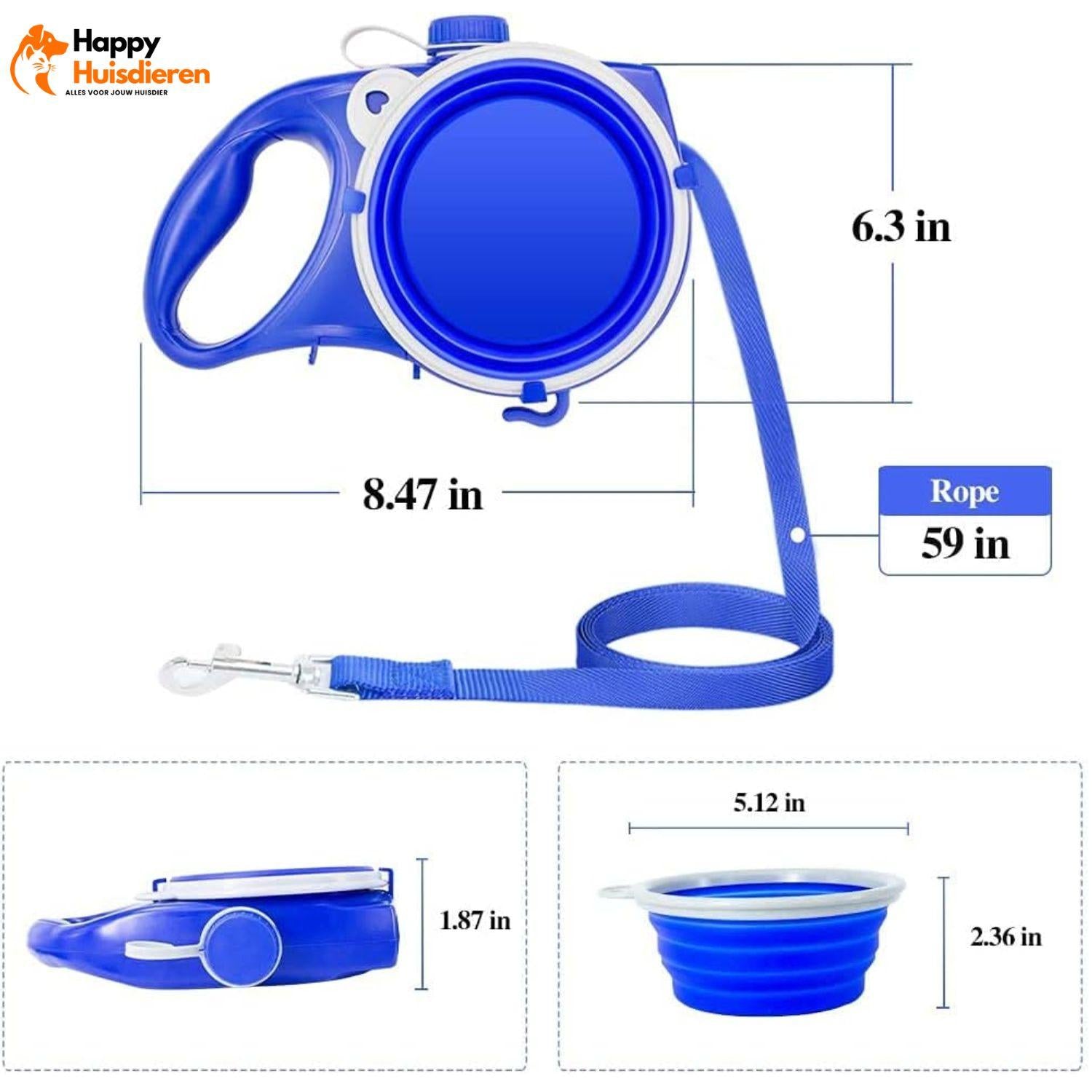 WalkEase Duo | Multifunctionele Hondenriem met Drink- en Voerfunctie