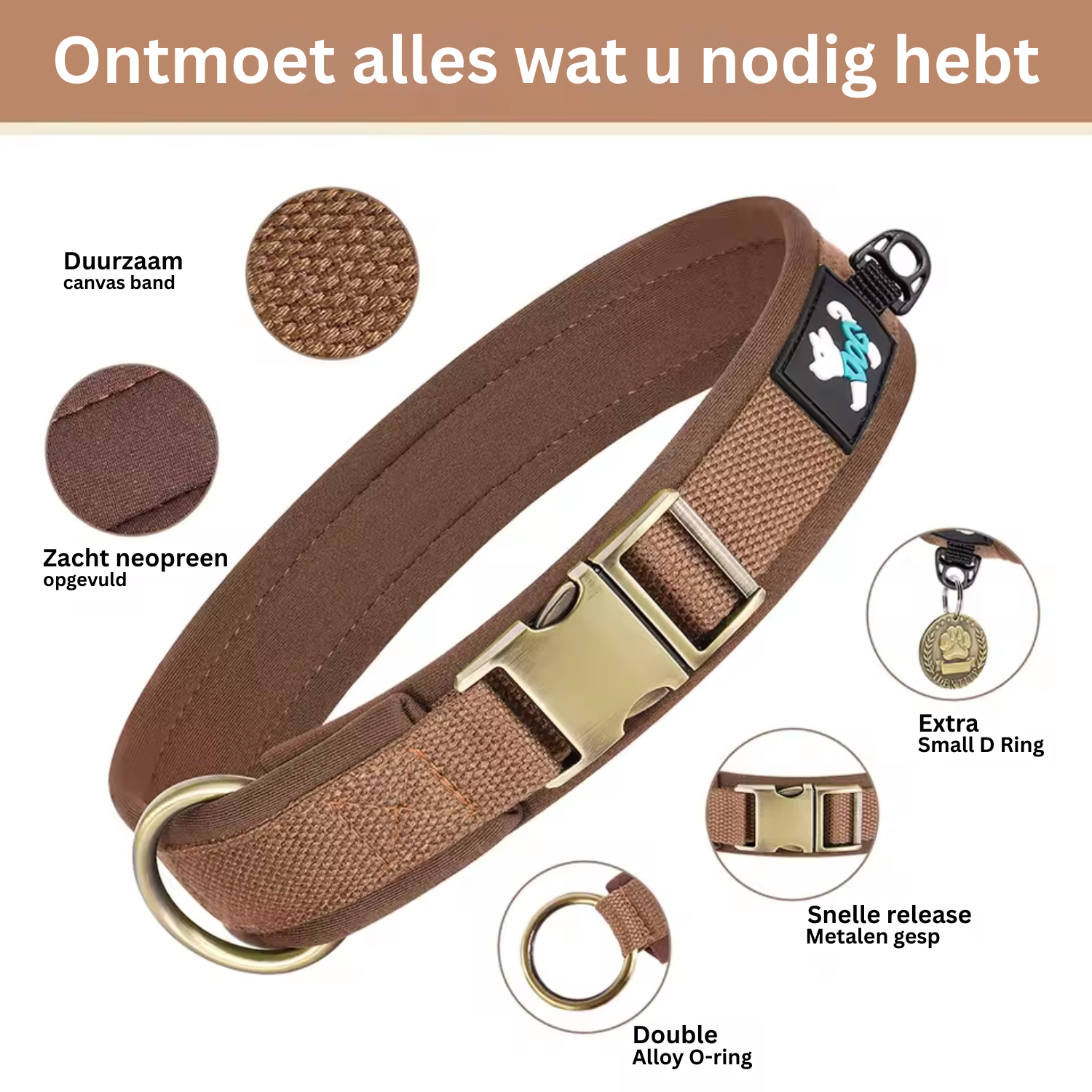 SafeID Nylon Halsband | Gepersonaliseerde Hondenhalsband met Naam en Telefoonnummer