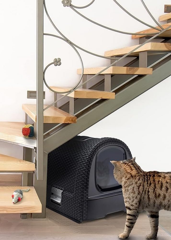 Gesloten kattenbak met afneembaar compartiment en inclusieve schep en vloermat