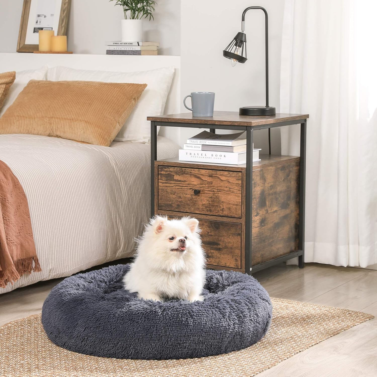 Zacht en wasbaar donutkussen voor honden en katten, met uitneembare vulling en langharige pluche