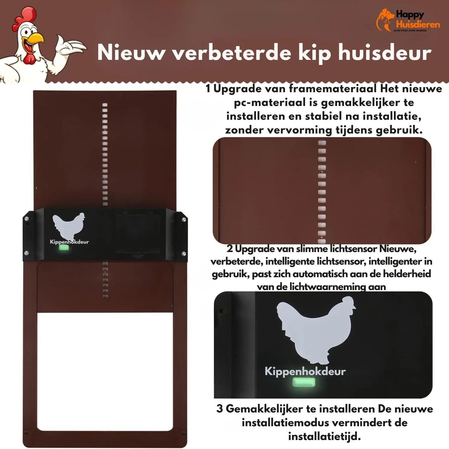 Bertha | Slimme deur met lichtsensor voor kippenhokken – veilig & weerbestendig