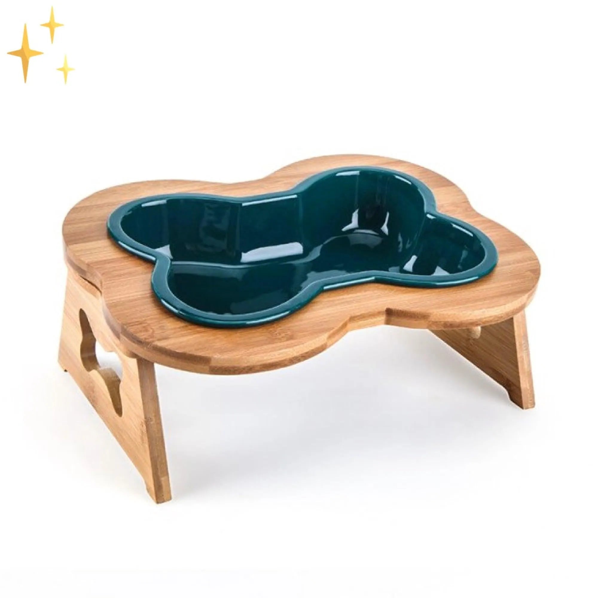 BoneFeest Bistro | Verhoogde Keramische Hondenvoerbak met Houten Standaard – Ergonomische Hondeneetbak, Anti-Knoeien & Vaatwasmachinebestendig
