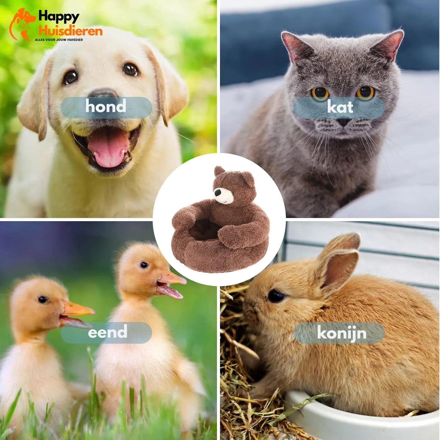 CozyCub | Zacht Pluche Honden- en Kattenbed in Beerdesign