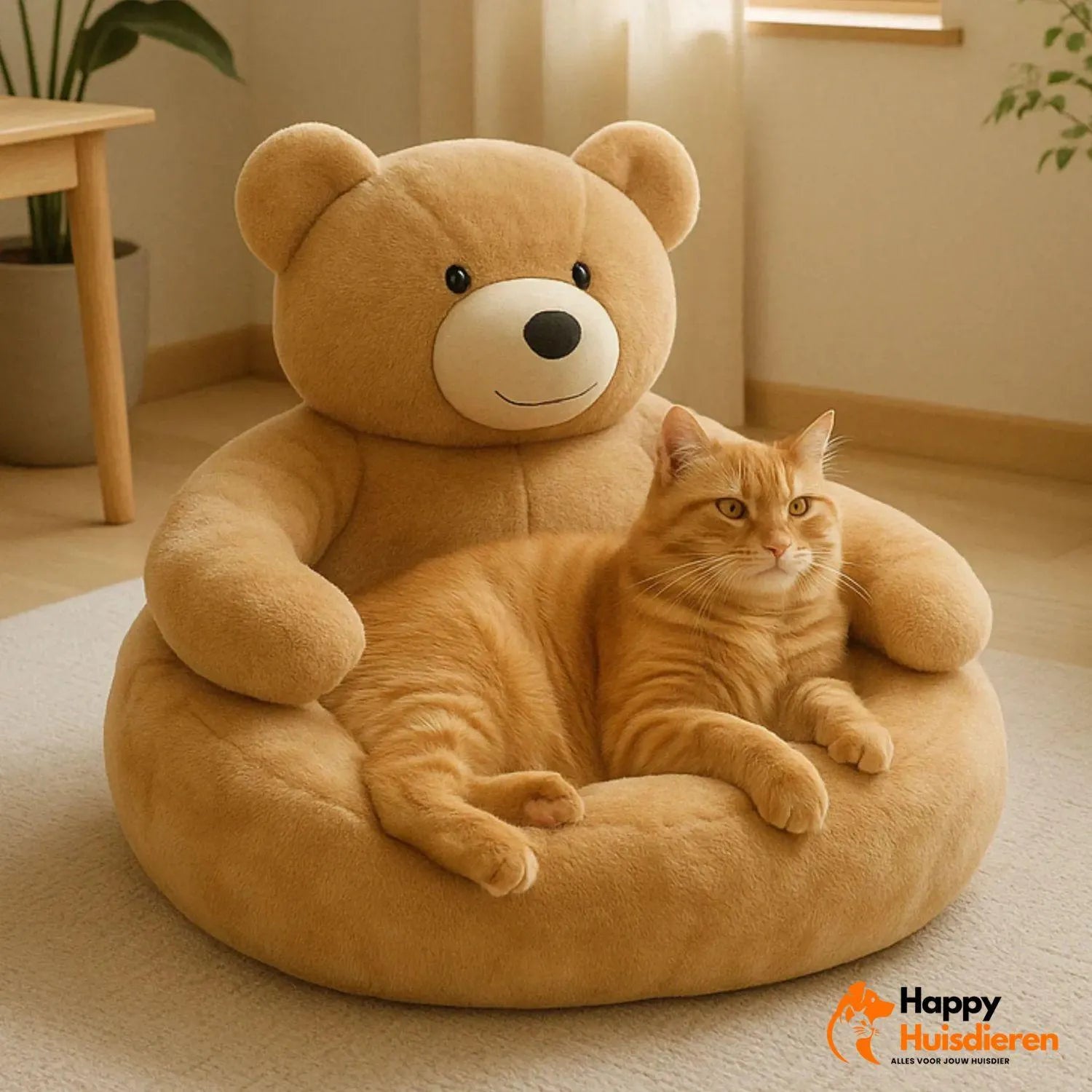 CozyCub | Zacht Pluche Honden- en Kattenbed in Beerdesign