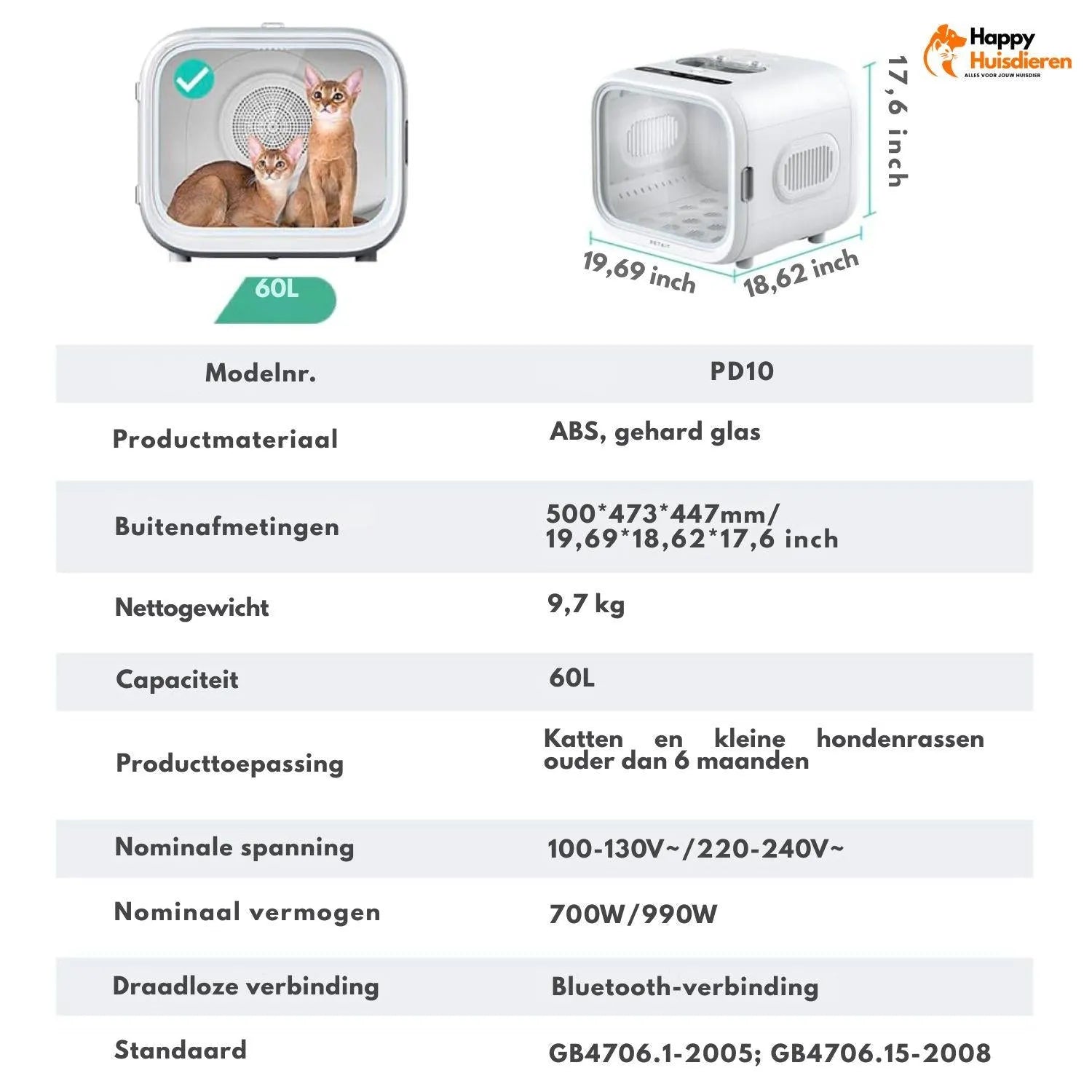 DryHaven | Stille Huisdierendroger met 360° Luchtstroom & Veilig Warmtebeheer
