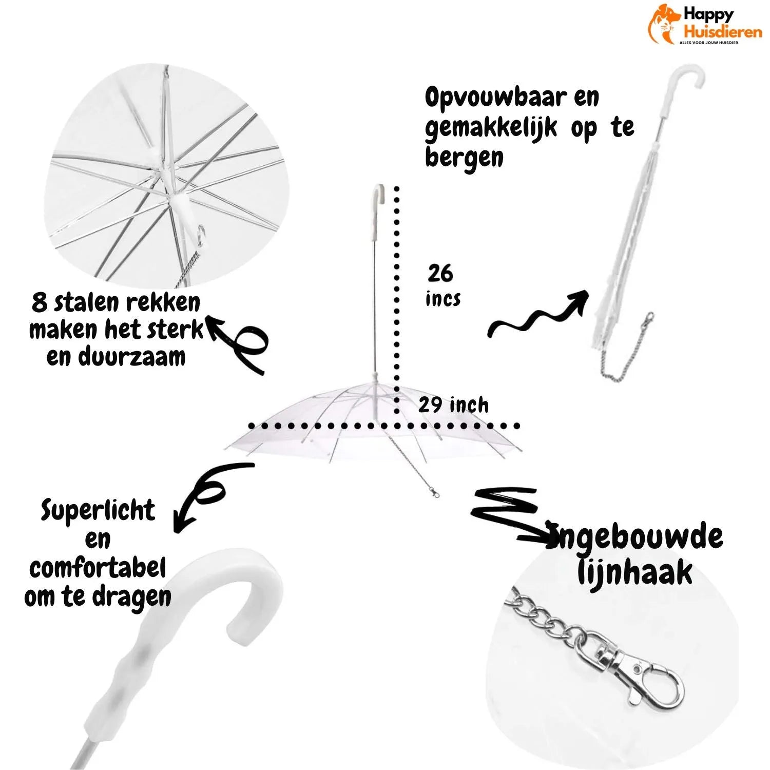 DryWalk | Paraplu voor honden met riem voor wandelingen in de regen