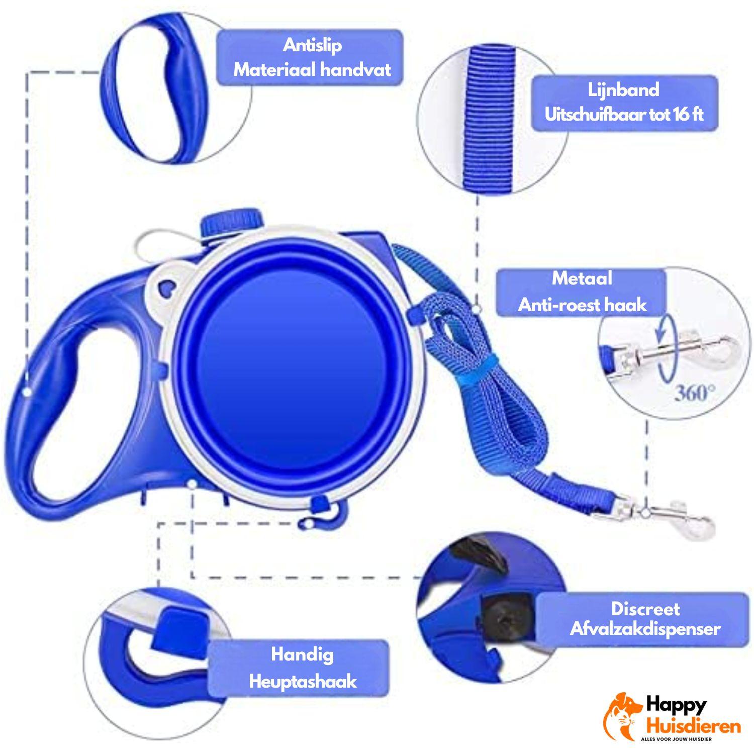 WalkEase Duo | Multifunctionele Hondenriem met Drink- en Voerfunctie